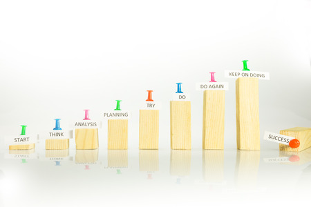 steps with signs to climb the ladder of successの写真素材