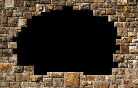 Brick wall with a hole cut outの写真素材