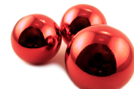 Red baubles ready for hanging on the Christmas treeの写真素材