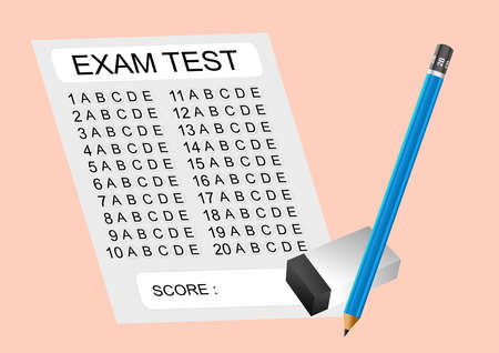 Realistic exam-sheet and pencil illustrationの写真素材