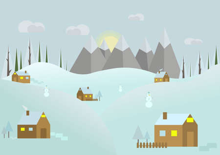 Snowy landscape panorama.Flat winter. Winter vector background.のイラスト素材