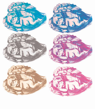 cute sleeping angel in different colorsの写真素材
