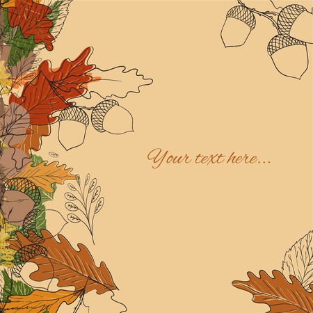 Autumn background with leaves and acornsのイラスト素材