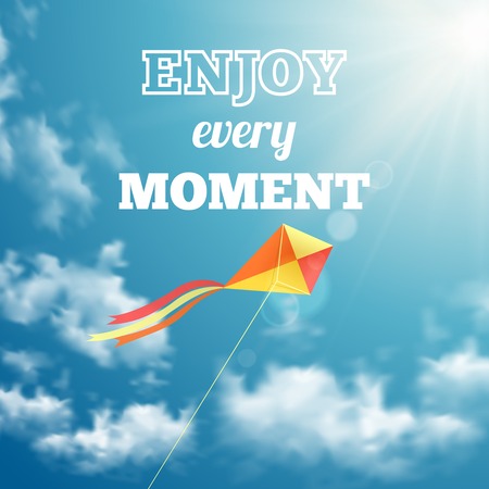 Enjoy every moment phrase on sky background. Vector illustrationのイラスト素材