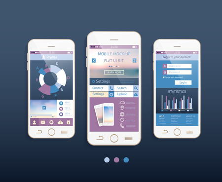 Mobile ui kit. Vector design in trendy color with  mobile phones, interface elements.