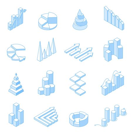 Line isometric infographic for your business presentation. Vector set of flat infographics with statistics diagrams, data icons charts, graphics and design elements. Template for banner and websiteのイラスト素材