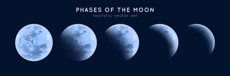 Realistic phases of the moon. Vector elements lunar collection. Moonlightのイラスト素材