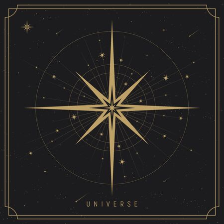 Cosmos vector background with gold stars. Galaxy print. Esoteric or mystic style. Astronomy poster