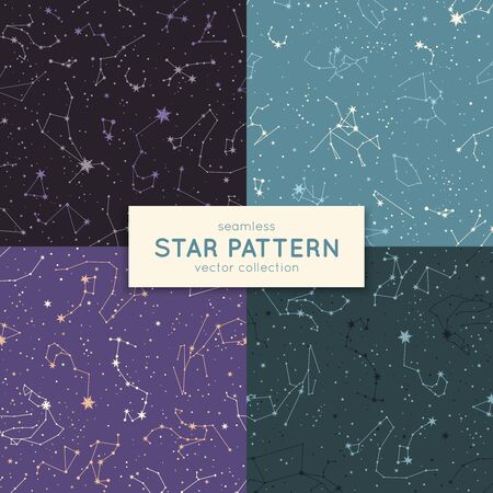 Set of seamless star pattern. Vector constellations and stars. Space galaxy backgrounds.