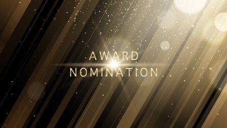 Award nomination ceremony luxury background with golden glitter sparkles, lines and bokeh. Vector presentation shiny poster. Film or music festival poster design template.のイラスト素材