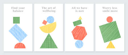 Set of vector trendy color poster with hand drawn textures made with ink, pencil, brush. Geometric...