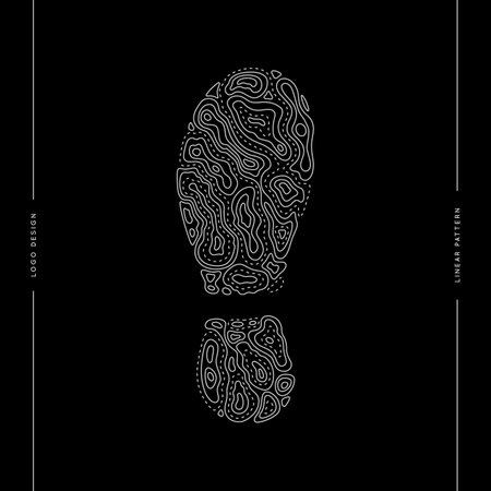 Footprint logo of topographic line map. Wood rings, vector line pattern of shape countour. Outline pattern for outdoor logo templates. Contours of tree, concepts for geographic logotype.のイラスト素材
