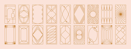 Modern aesthetic linear frame collection. Arch frames with sparkles and geometric forms for social media or poster design.のイラスト素材