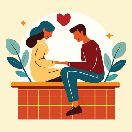 Loving couple sitting and holding handsのイラスト素材