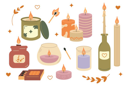 Set of scented burning home decorative candles.のイラスト素材