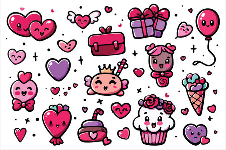Valentines Day colourful cartoon elements setのイラスト素材