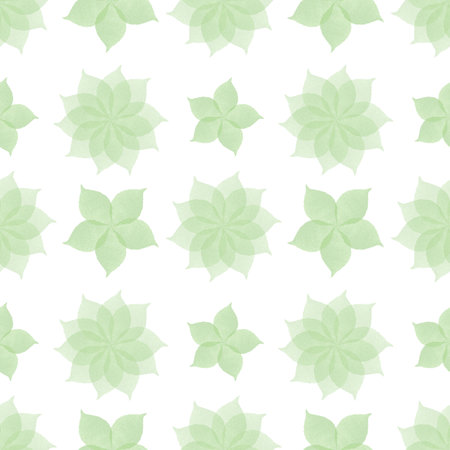 Green star pattern. Watercolor green leaves isolated on a white background. Good for postcards, invitations, greeting cards, wallpaper and textilesの写真素材
