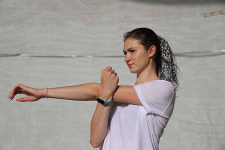 fitness time - stretching and exercisingの写真素材