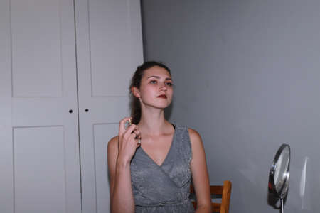 Getting ready for a date - behind the scenes of make upの写真素材