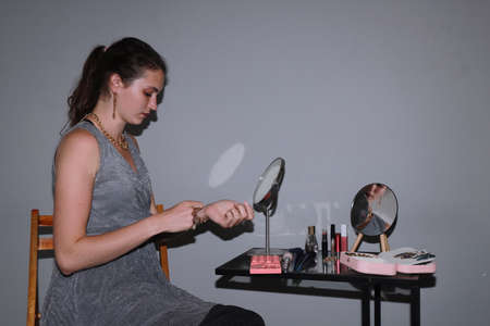 Getting ready for a date - behind the scenes of make upの写真素材