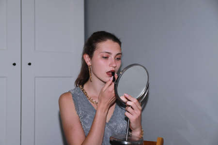 Getting ready for a date - behind the scenes of make upの写真素材