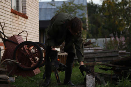 Portrait photo of a young urban man on the countrysideの写真素材