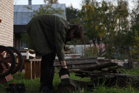 Portrait photo of a young urban man on the countrysideの写真素材