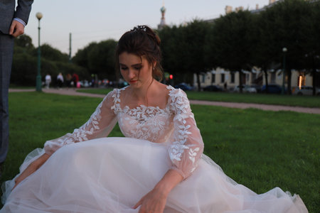 wedding evening in the parkの写真素材