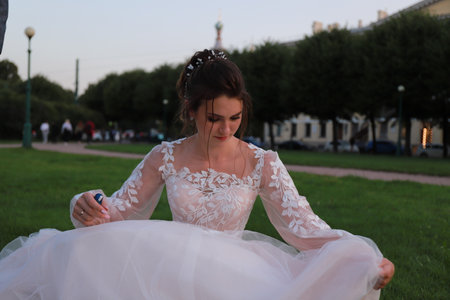 wedding evening in the parkの写真素材