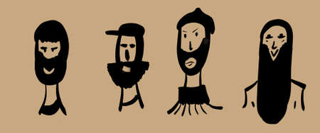 Drawn face of beard men on beige background. High quality illustration