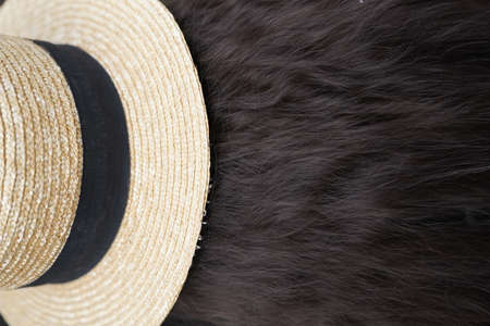 A young woman in a summer hat. A beautiful girl with dark hair. A girl with beautiful long hair....