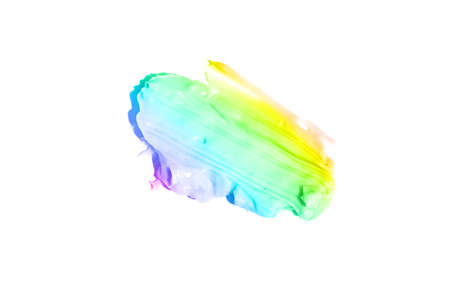 The smear and texture of the cream. The color of the rainbow, isolated on a white background. An...