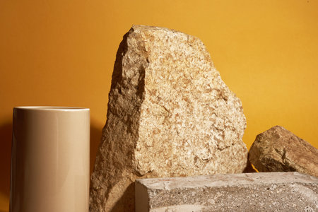 The pedestal is made of natural natural material. Layout for exhibitions. Stone podium for product...