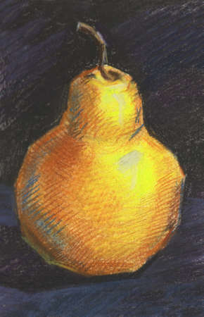 Pear illustration on a black background painted by pastel.の写真素材