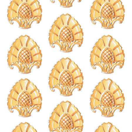 Pattern from one element of the classic style gold. Seamless hand-drawn watercolor painting from decorative metal element.の写真素材