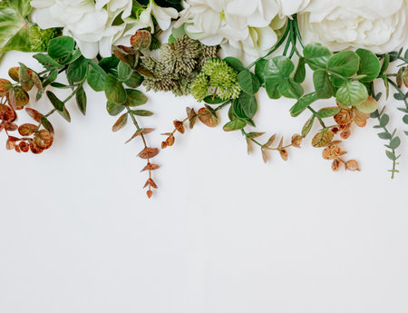 flowers and plants in the form of a frame on a white background frameの写真素材