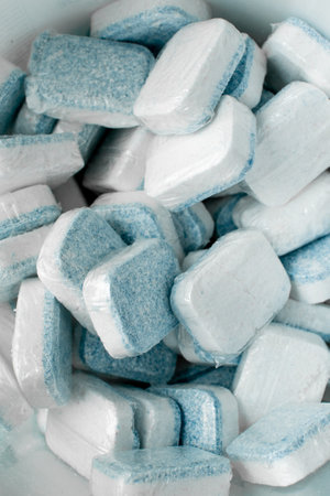 many dishwasher tablets are in the boxの写真素材