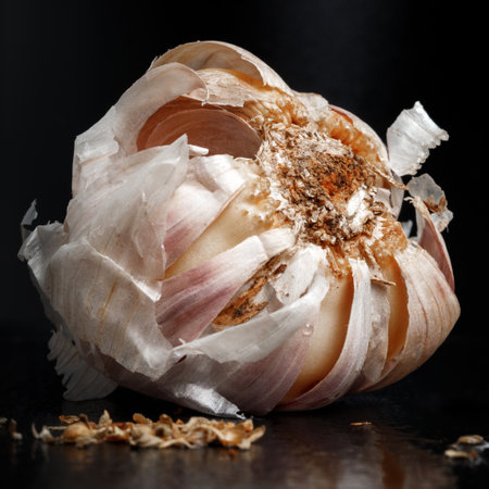 head of garlic close up, macro photo. Ingredient and seasoning for cookingの写真素材
