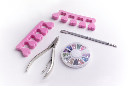 Manicure and pedicure tools on a white backgroundの写真素材