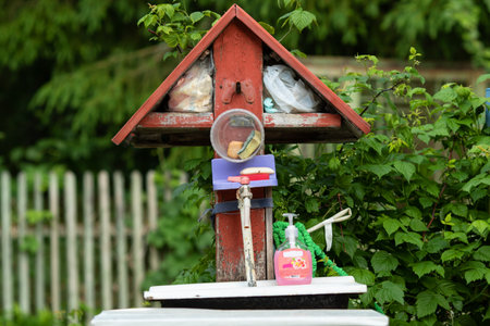 Rustic sink and faucet for washing hands and dishes outsideの写真素材