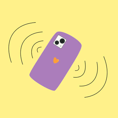 Purple smartphone is ringing, cute phone is vibratingのイラスト素材