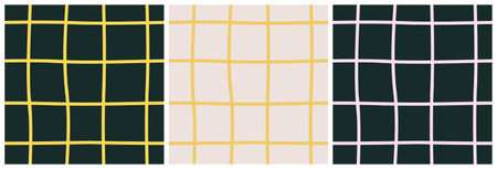 Seamless grid pattern set on a dark and light background. Grid with distortion, hand-drawn.のイラスト素材