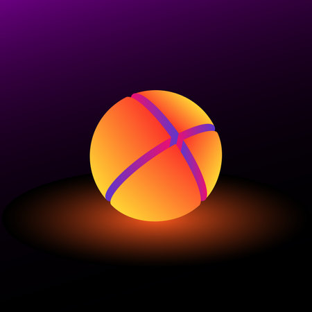 3d neon light sphere divided into four parts. Shining ball. Soft glow on the background. Perfect for technology theme, futurism, cyber.のイラスト素材
