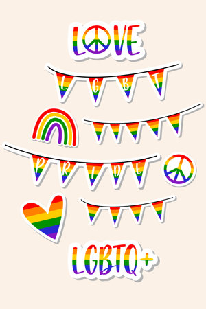 Set of LGBT Pride. human rights and tolerance. LGBT sticker set. Community Pride Month. LGBTQ+ related symbols in rainbow colorsのイラスト素材