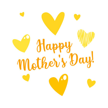 Cute and bright greeting card in yellow sunny colors for Mother's Day. Drawn hearts and nice letteringのイラスト素材