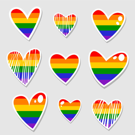Set of LGBT Pride. human rights and tolerance. LGBT sticker set. Community Pride Month. LGBTQ+ related symbol in rainbow colors.のイラスト素材