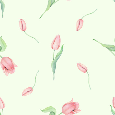 Watercolor tulips seamless pattern. International women's day. For design, card, print or backgroundの写真素材