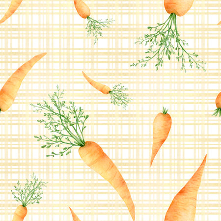 Watercolor carrot seamless pattern. Fresh vegetable for fabric, design, card, print or background.の写真素材