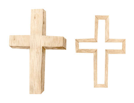 Watercolor Christian wooden cross, Baptism Cross, Wedding invitation, Holy Spirit, Religious illustrationの写真素材