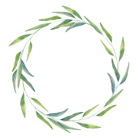 Watercolor Field Grass Wreath. greenery frame. Hand drawn watercolor illustration. decorative design elements.の写真素材